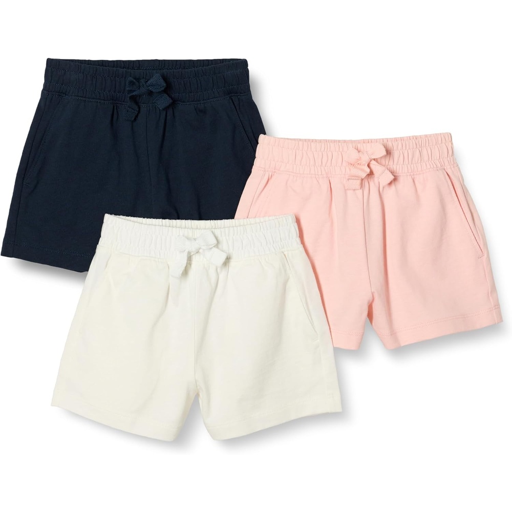 image:imageAmazon Essentials Girls and Toddlers Cotton PullOn Shorts Breathable Stretchy with DrawstringIvoryNavyPink