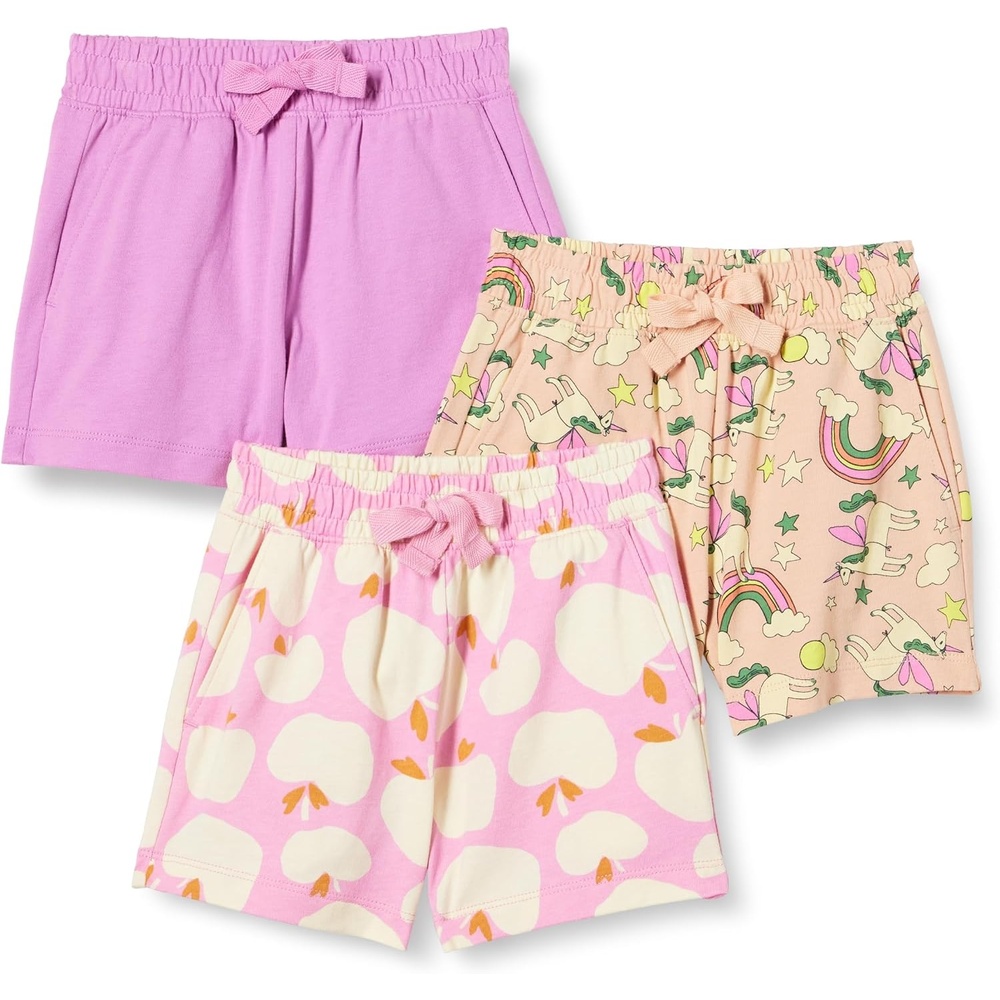 image:imageAmazon Essentials Girls and Toddlers Cotton PullOn Shorts Breathable Stretchy with DrawstringMauveApplesUnicorn