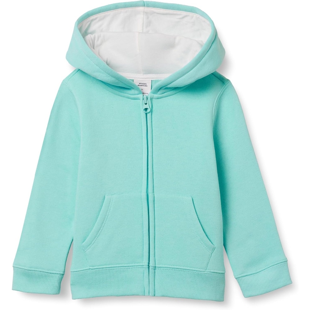 image:imageAmazon Essentials Girls and Toddlers Fleece ZipUp Hooded Sweatshirt with Lined Hood and Rib Knit DetailAqua Blue