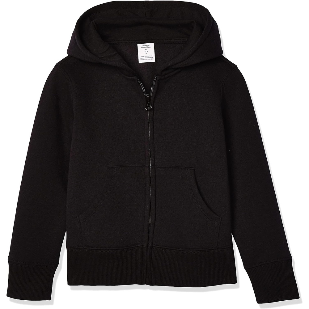 image:imageAmazon Essentials Girls and Toddlers Fleece ZipUp Hooded Sweatshirt with Lined Hood and Rib Knit DetailBlack