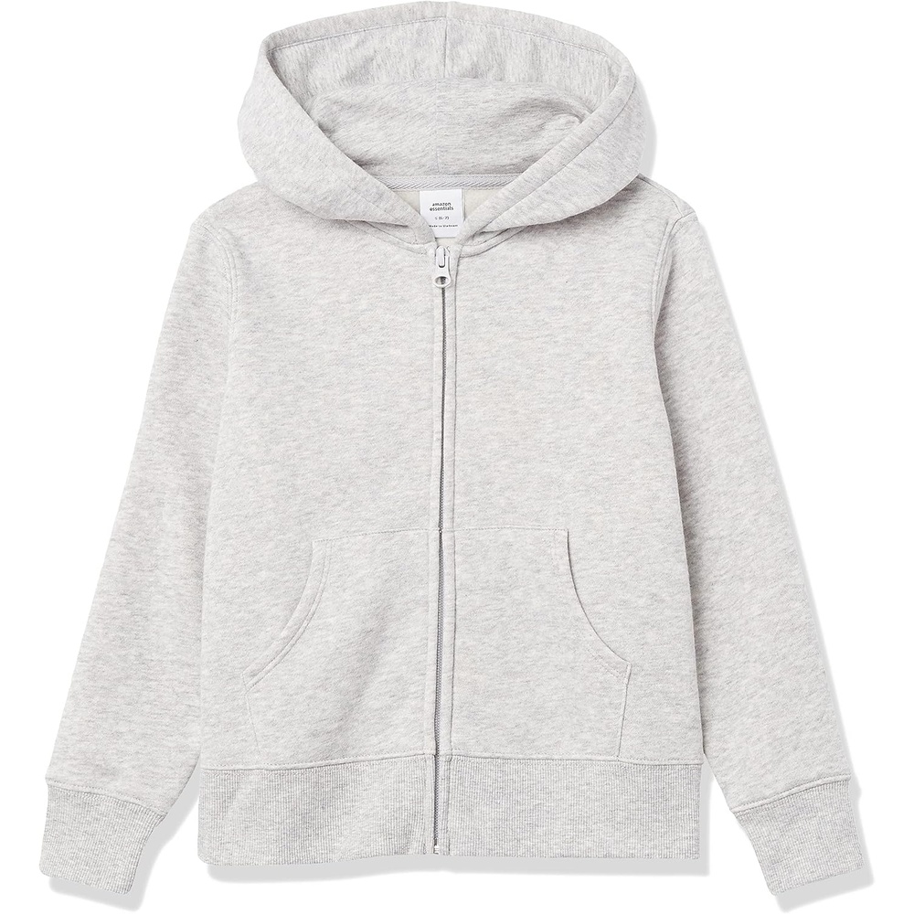 image:imageAmazon Essentials Girls and Toddlers Fleece ZipUp Hooded Sweatshirt with Lined Hood and Rib Knit DetailLight Grey Heather