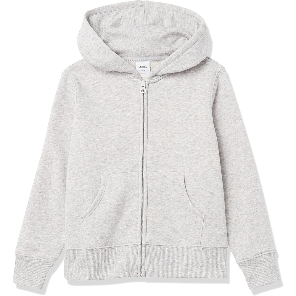 image:imageAmazon Essentials Girls and Toddlers Fleece ZipUp Hooded Sweatshirt with Lined Hood and Rib Knit DetailLight Heather Gray