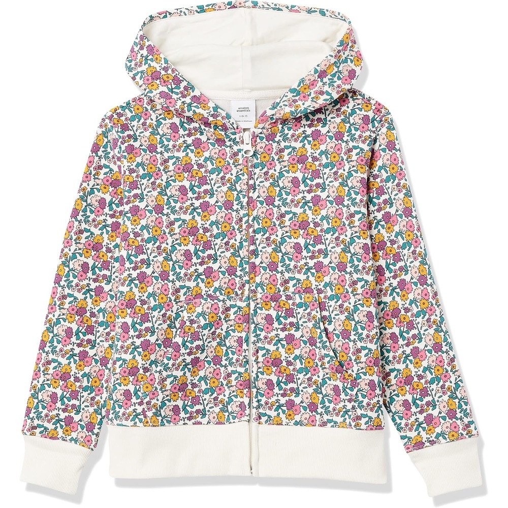image:imageAmazon Essentials Girls and Toddlers Fleece ZipUp Hooded Sweatshirt with Lined Hood and Rib Knit DetailMulti Ditsy Floral