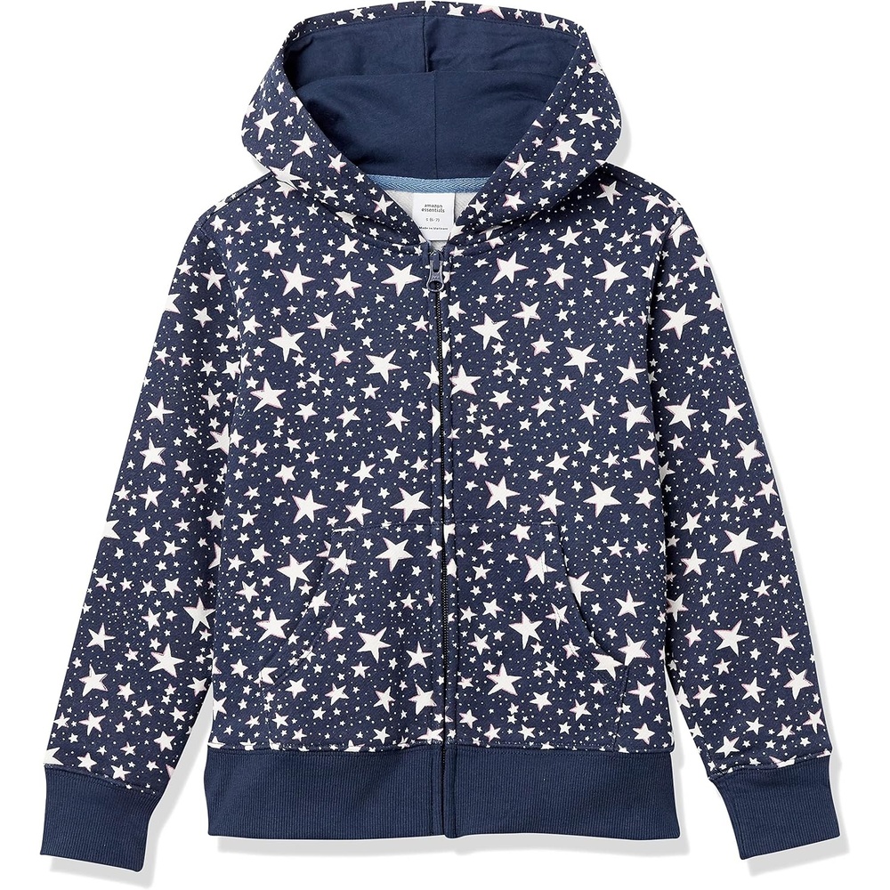 image:imageAmazon Essentials Girls and Toddlers Fleece ZipUp Hooded Sweatshirt with Lined Hood and Rib Knit DetailNavy Stars