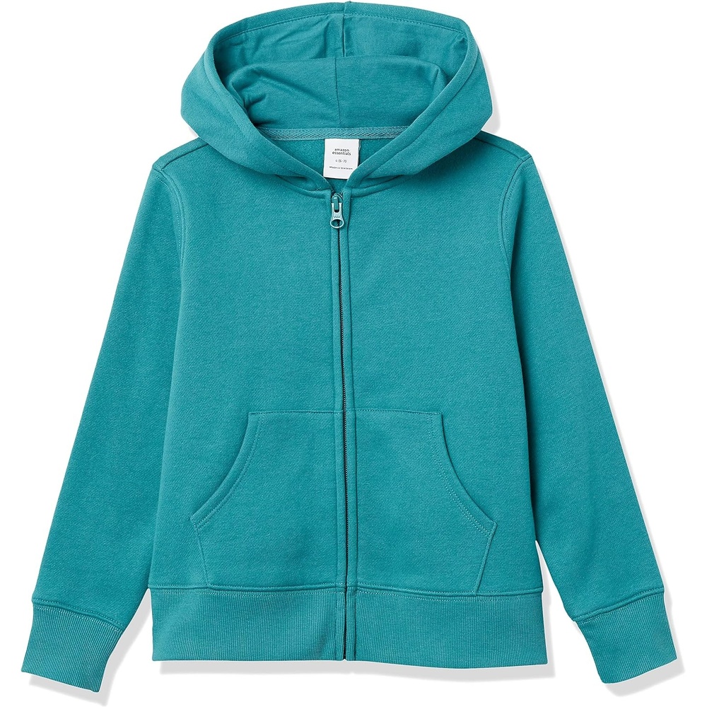 image:imageAmazon Essentials Girls and Toddlers Fleece ZipUp Hooded Sweatshirt with Lined Hood and Rib Knit DetailTeal