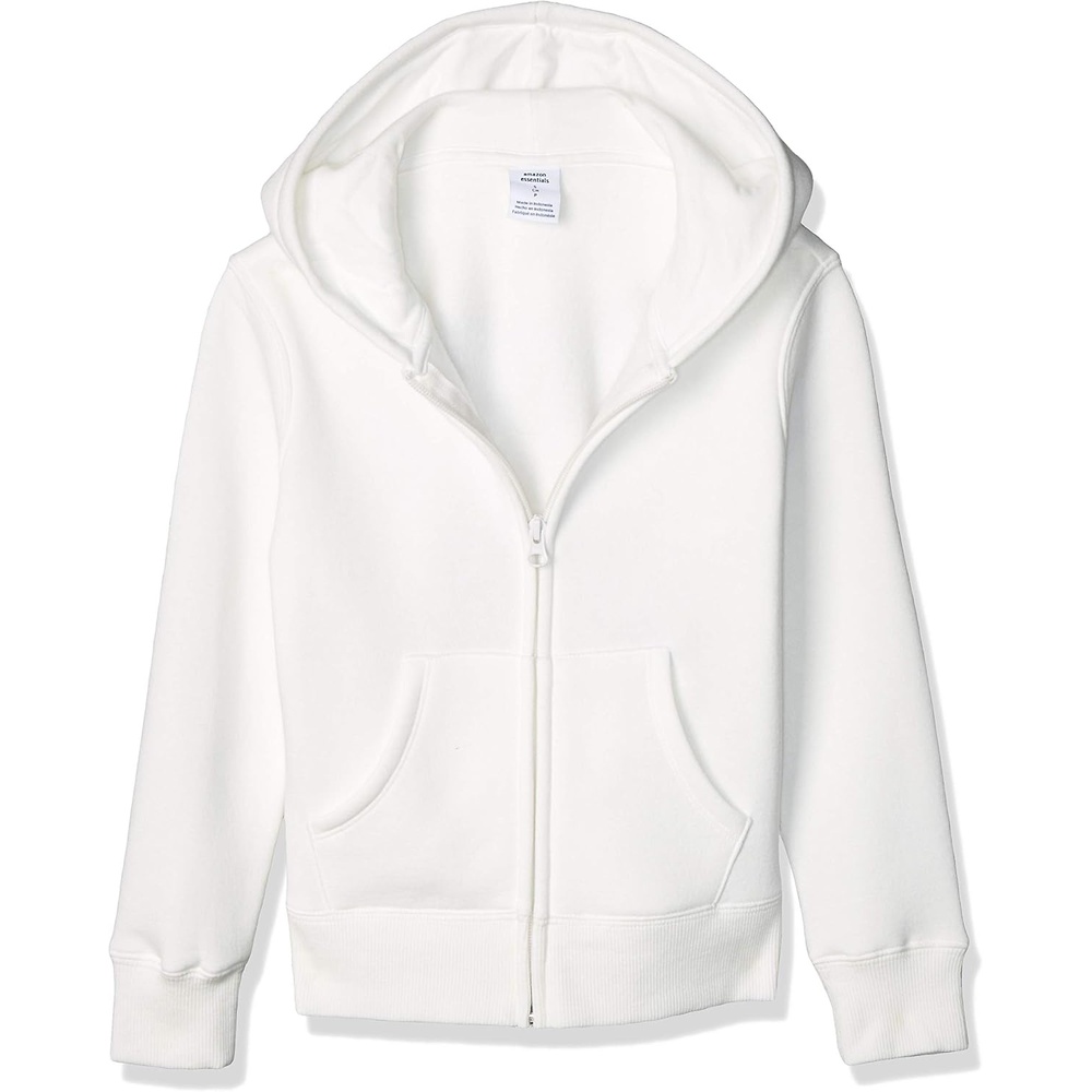 image:imageAmazon Essentials Girls and Toddlers Fleece ZipUp Hooded Sweatshirt with Lined Hood and Rib Knit DetailWhite