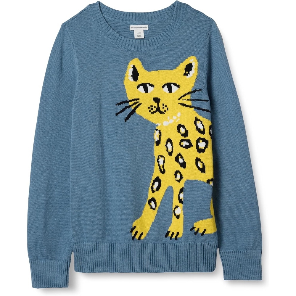 image:imageAmazon Essentials Girls and Toddlers Knitted Pullover Crewneck SweaterBlue Cat