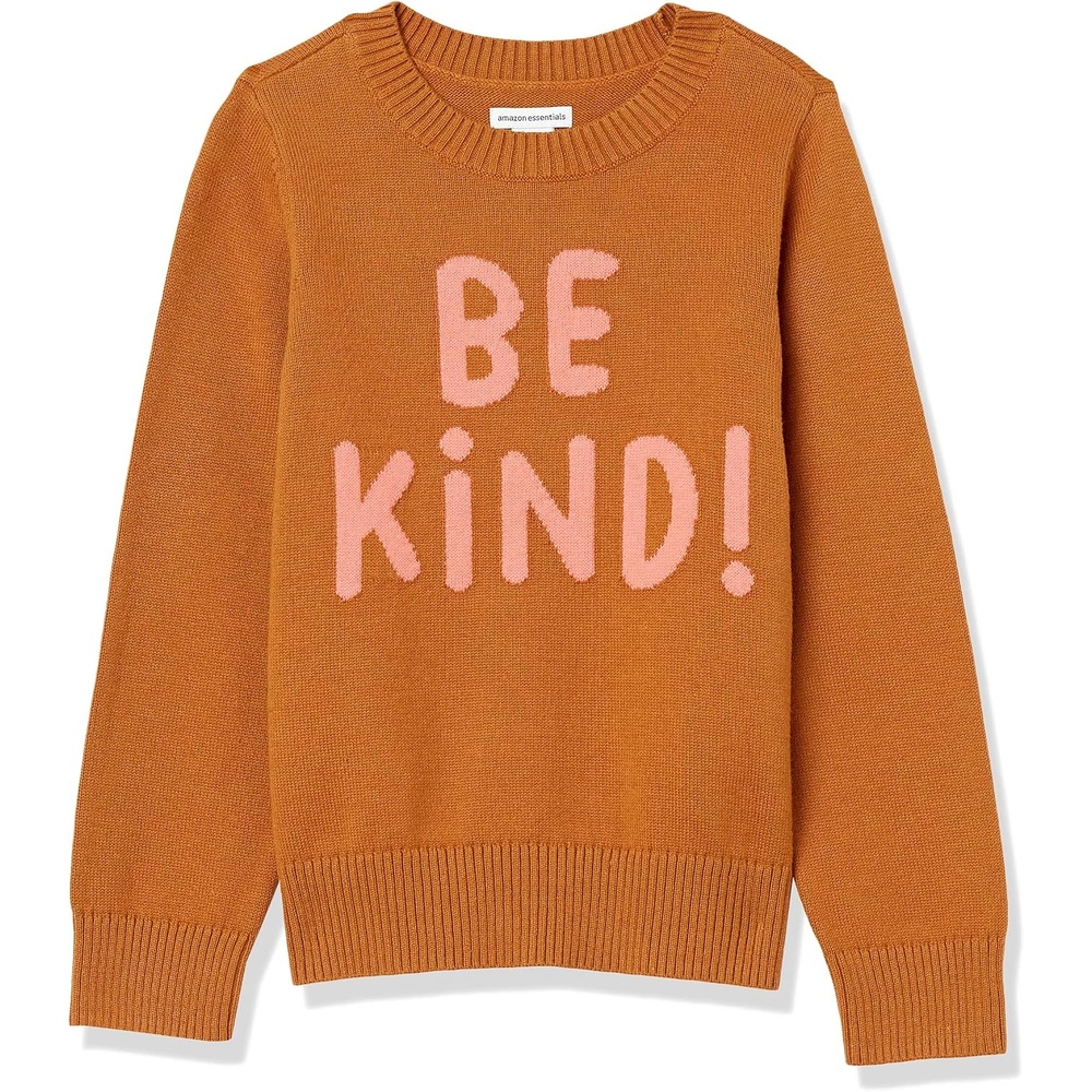 image:imageAmazon Essentials Girls and Toddlers Knitted Pullover Crewneck SweaterCaramelPink