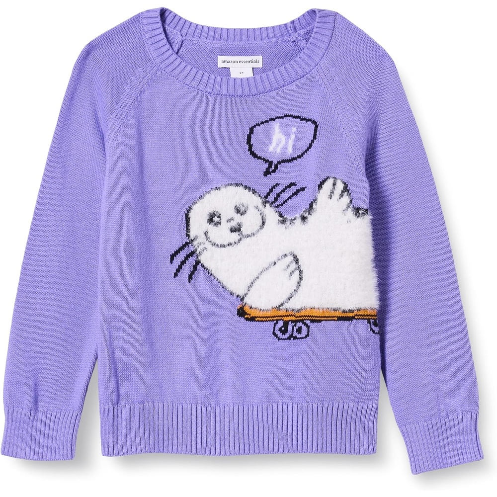 image:imageAmazon Essentials Girls and Toddlers Knitted Pullover Crewneck SweaterPurple Seal