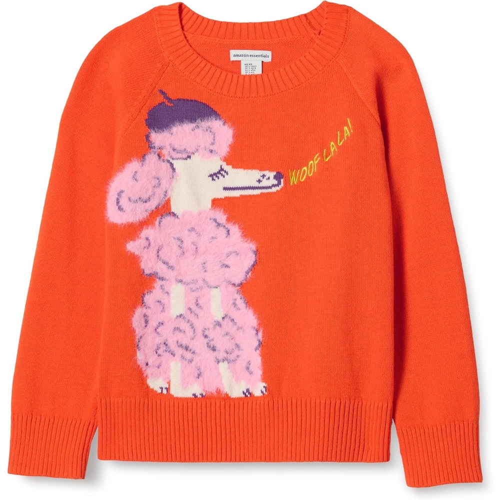 image:imageAmazon Essentials Girls and Toddlers Knitted Pullover Crewneck SweaterTomato Red Poodle