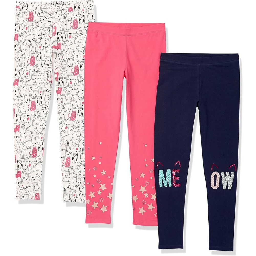 image:imageAmazon Essentials Girls and Toddlers Leggings Discontinued ColorsCoral Pink StarsNavy Meow PrintOffwhite Cat