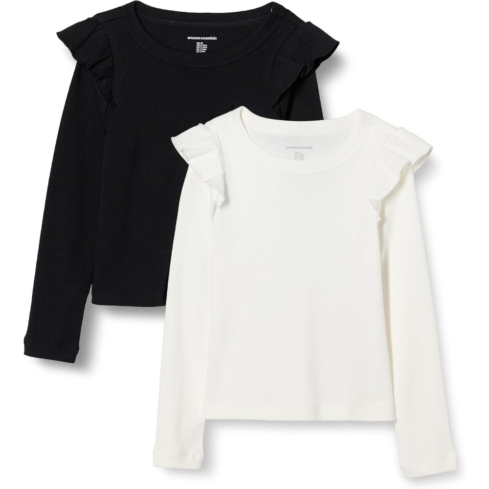 image:imageAmazon Essentials Girls and Toddlers Long Sleeve Ruffle TShirtBlackIvory