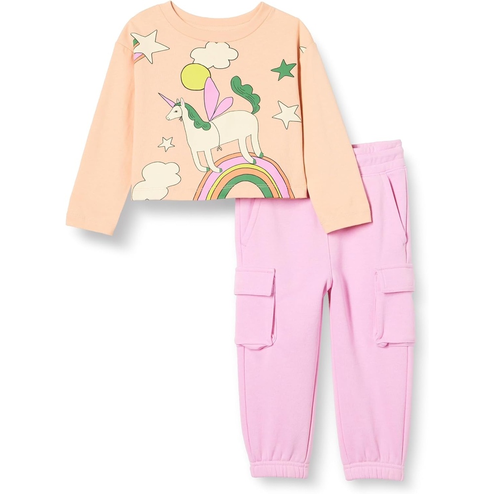 image:imageAmazon Essentials Girls and Toddlers Long Sleeve TShirt and Pull on Pants SetPinkUnicorn