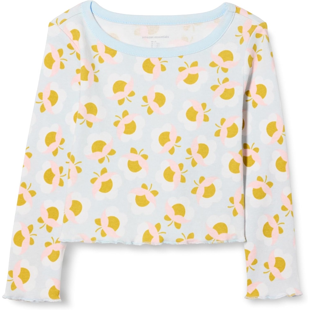 image:imageAmazon Essentials Girls and Toddlers LongSleeve Cropped Rib TopPale Blue Graphic Flower