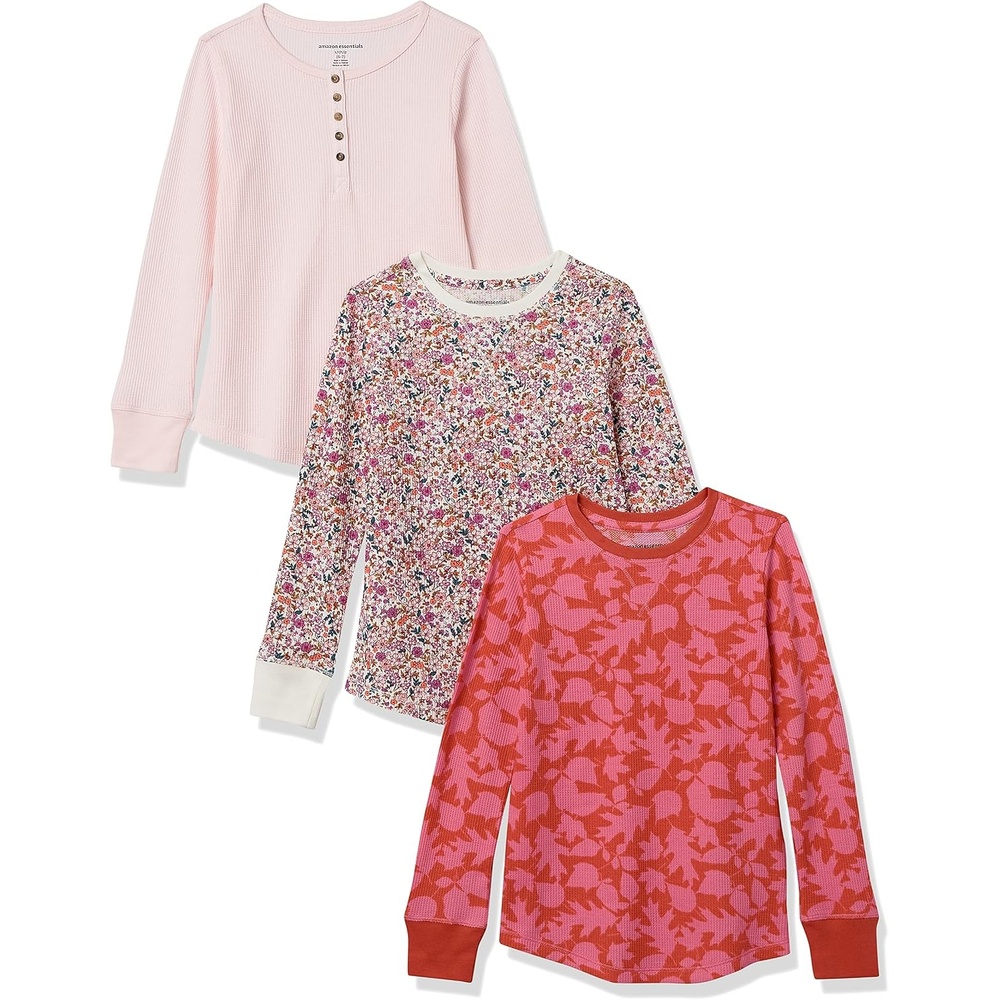 image:imageAmazon Essentials Girls and Toddlers LongSleeve Knit Thermal TShirts Pack of 33pack Pink Floral