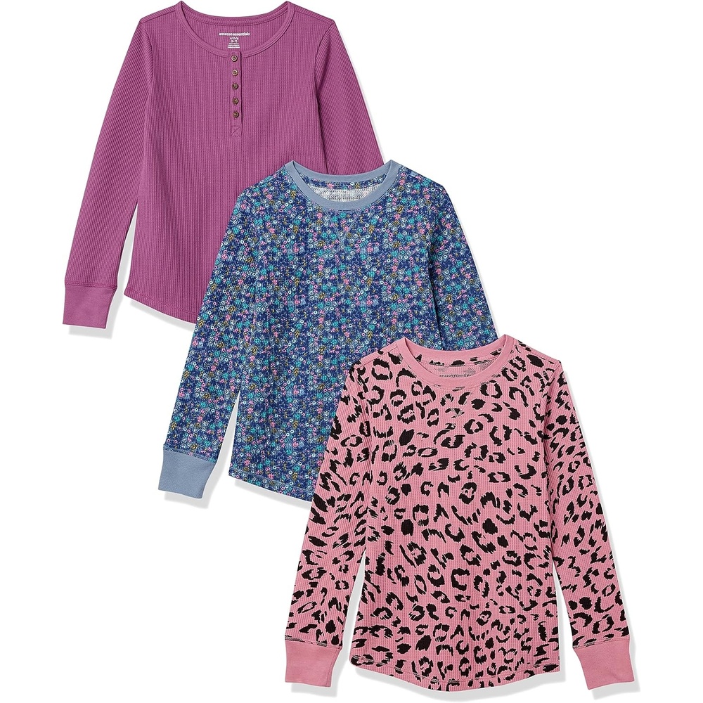 image:imageAmazon Essentials Girls and Toddlers LongSleeve Knit Thermal TShirts Pack of 33pack Purple Animal
