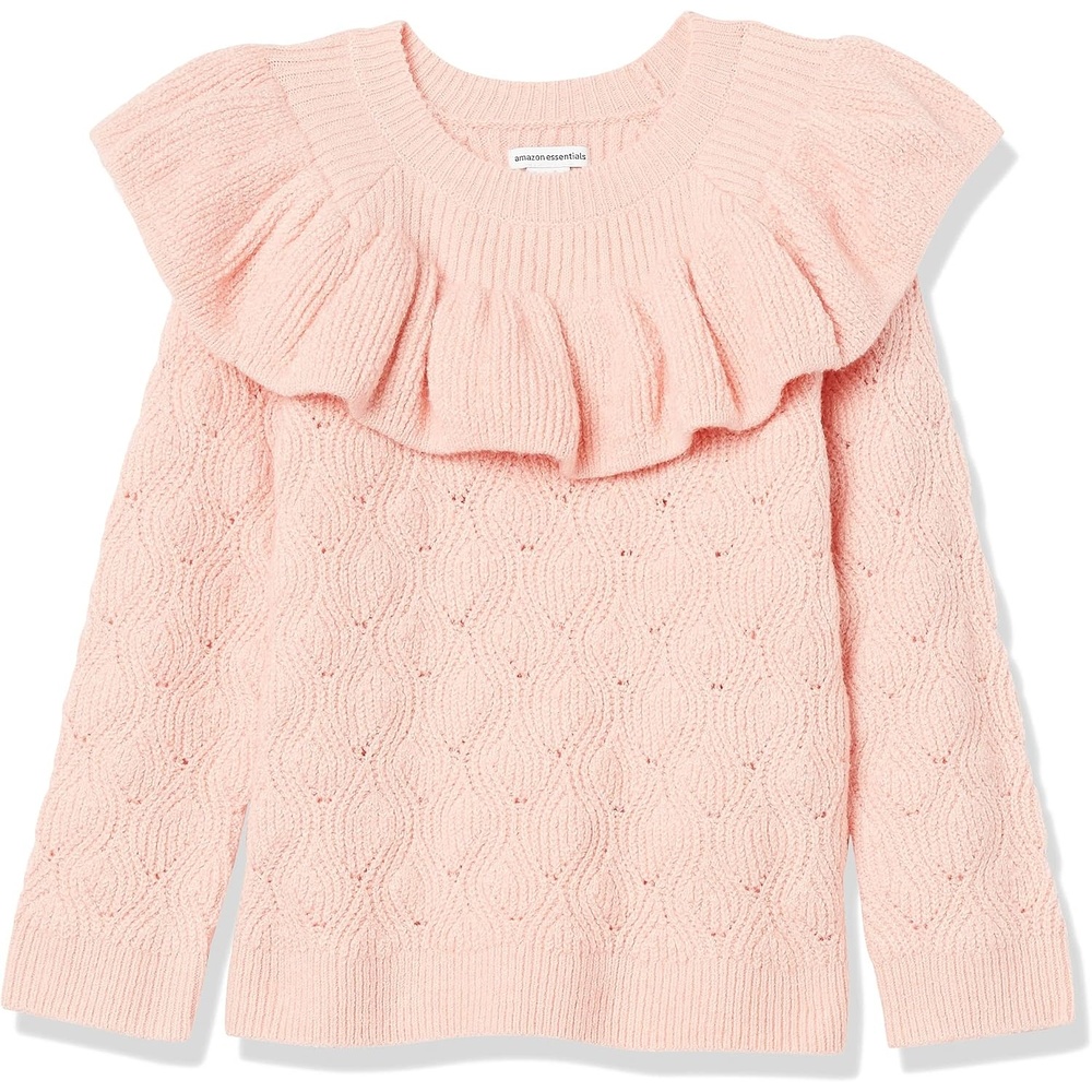 image:imageAmazon Essentials Girls and Toddlers Soft Touch Ruffle Pullover SweaterLight Pink