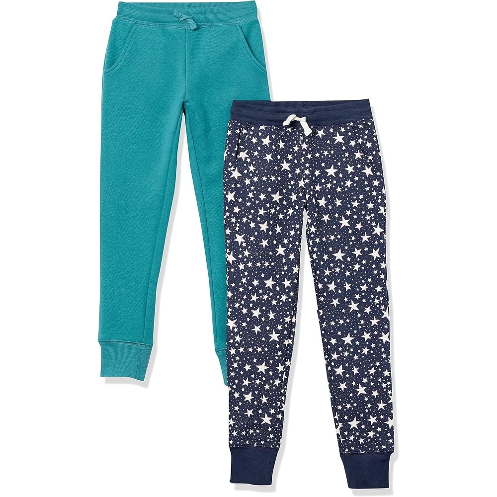 image:imageAmazon Essentials Girls and Toddlers Sweatpants with Elastic Waist and Drawstring MultipacksNavy StarsTeal Green
