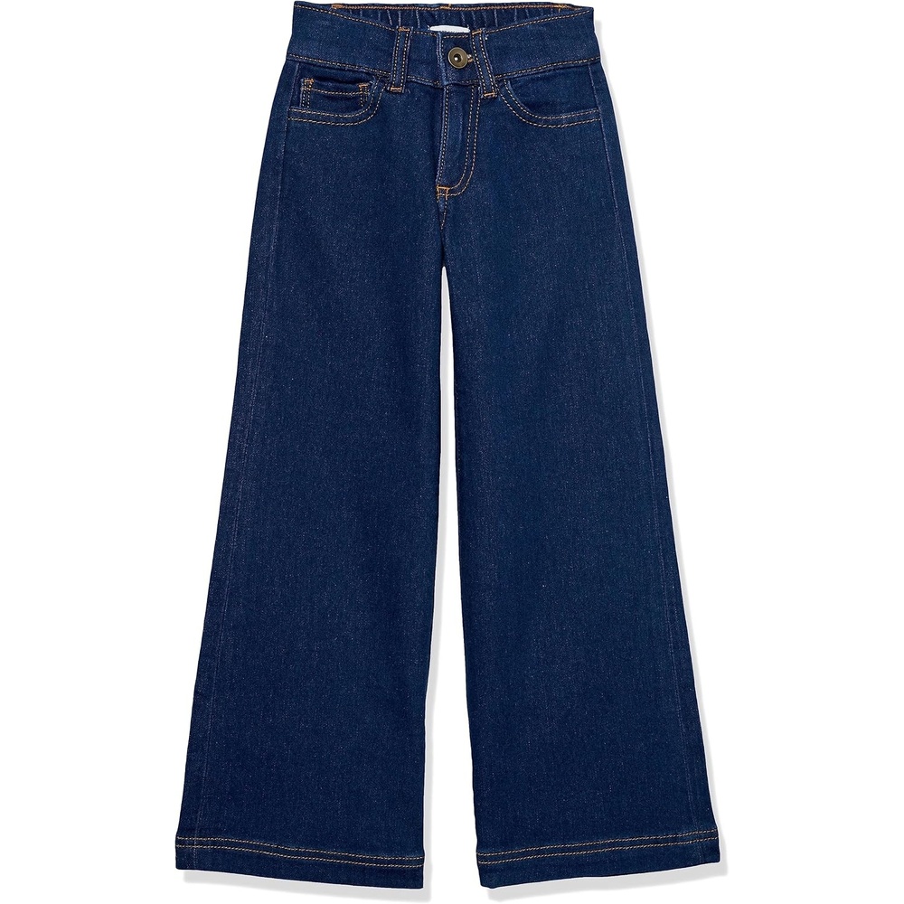 image:imageAmazon Essentials Girls and Toddlers Wide Leg Jeans with Elastic WaistDark Indigo
