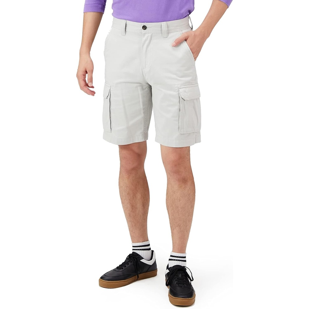image:imageAmazon Essentials Mens 10 ClassicFit Cotton Twill Cargo Shorts Multiple Pockets Available in Big amp TallSilver