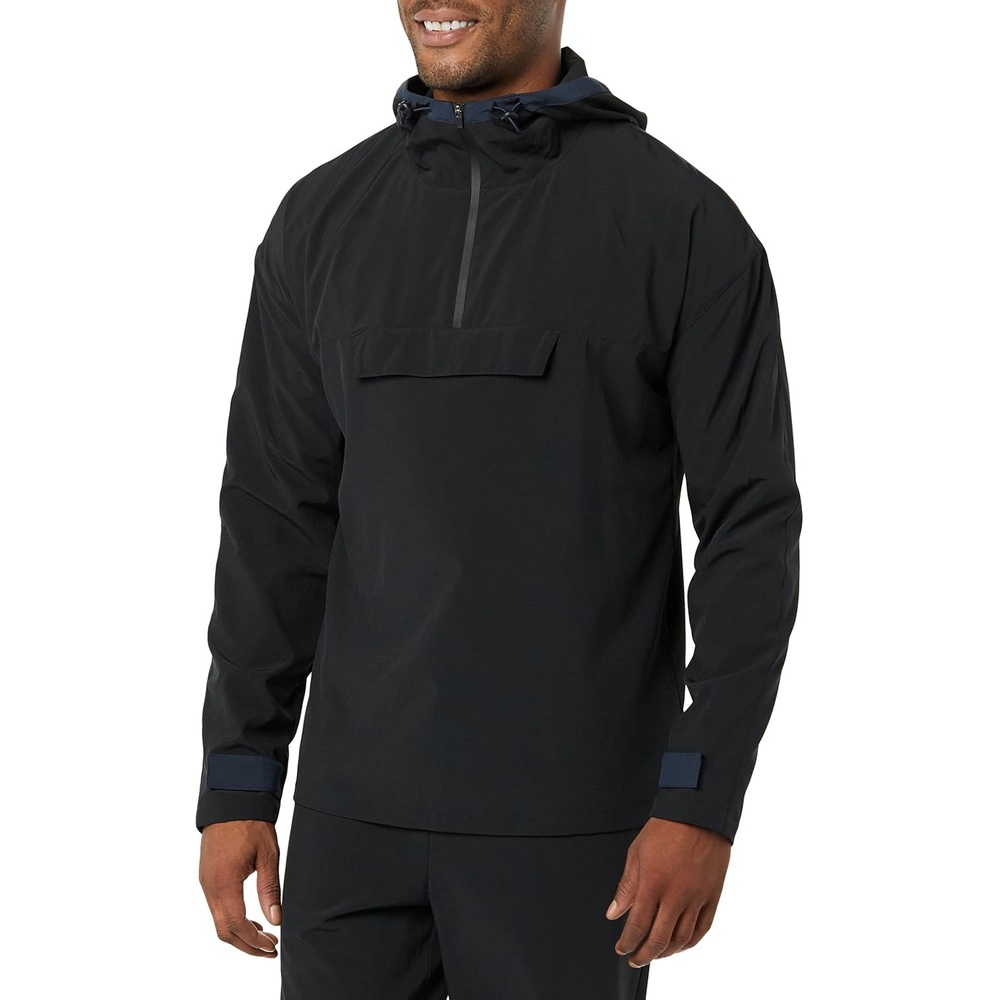 image:imageAmazon Essentials Mens Athletic Lightweight Stretch Woven Colorblock Anorak JacketBlack Original