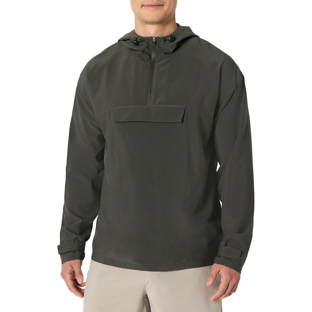 image:imageAmazon Essentials Mens Athletic Lightweight Stretch Woven Colorblock Anorak JacketCharcoal