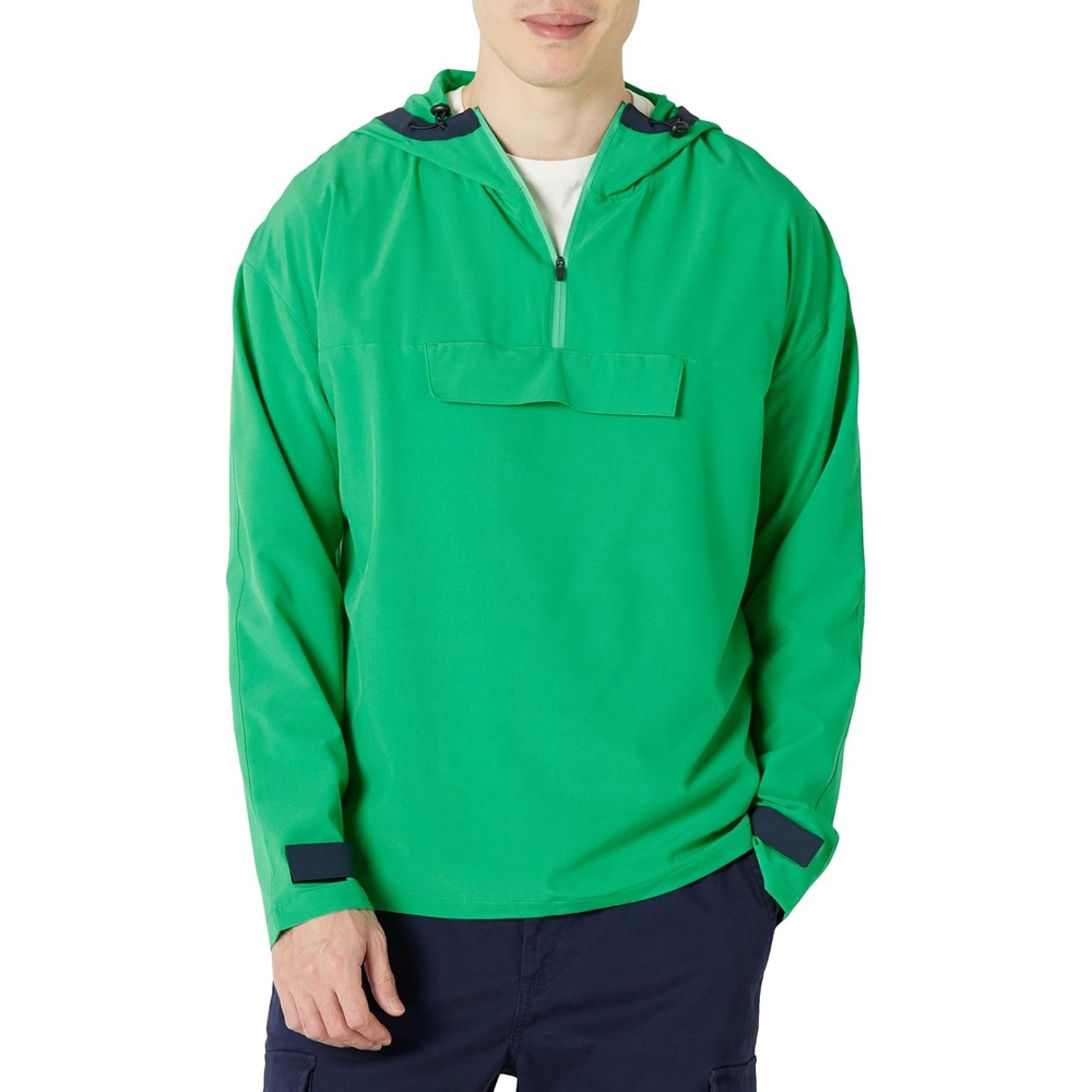 image:imageAmazon Essentials Mens Athletic Lightweight Stretch Woven Colorblock Anorak JacketGreen