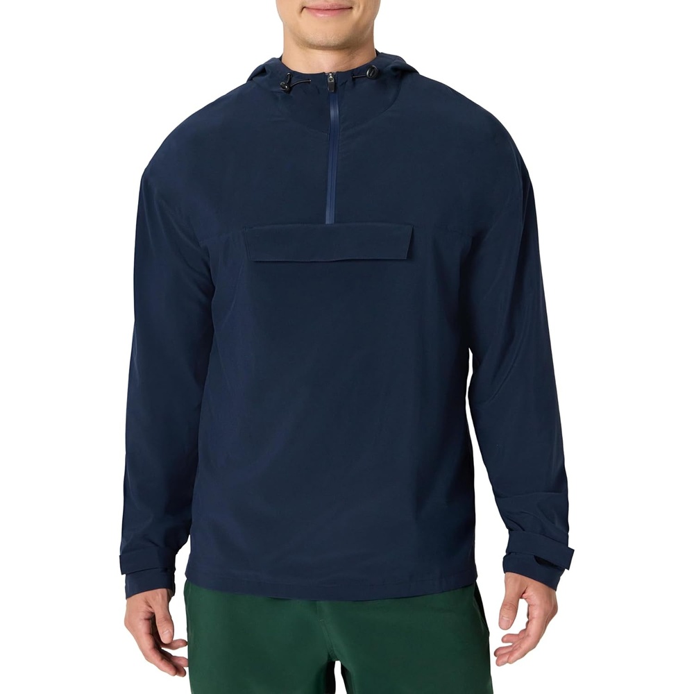 image:imageAmazon Essentials Mens Athletic Lightweight Stretch Woven Colorblock Anorak JacketNavy