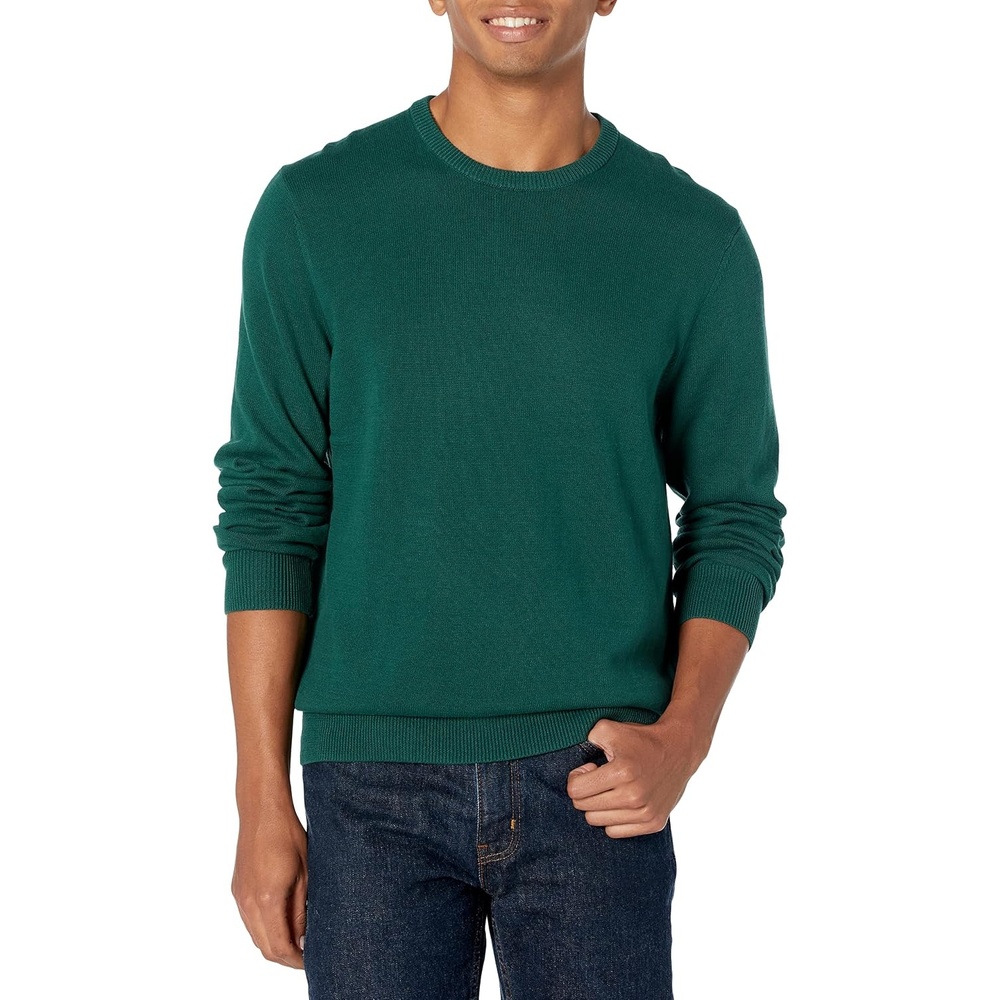 image:imageAmazon Essentials Mens Cable Knit LongSleeve Crewneck Sweater 100 Cotton Big amp Tall Options AvailableDark Green