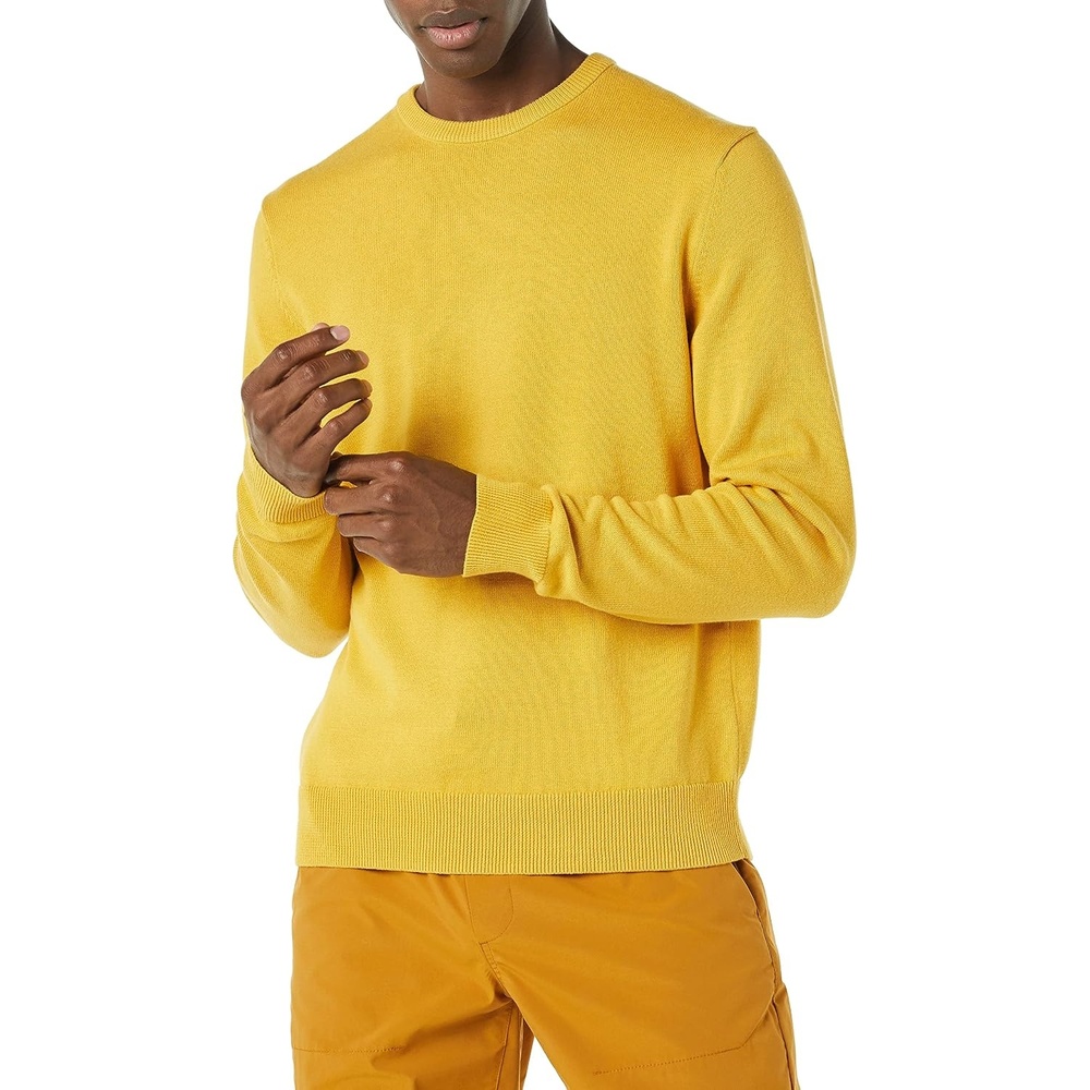 image:imageAmazon Essentials Mens Cable Knit LongSleeve Crewneck Sweater 100 Cotton Big amp Tall Options AvailableGold