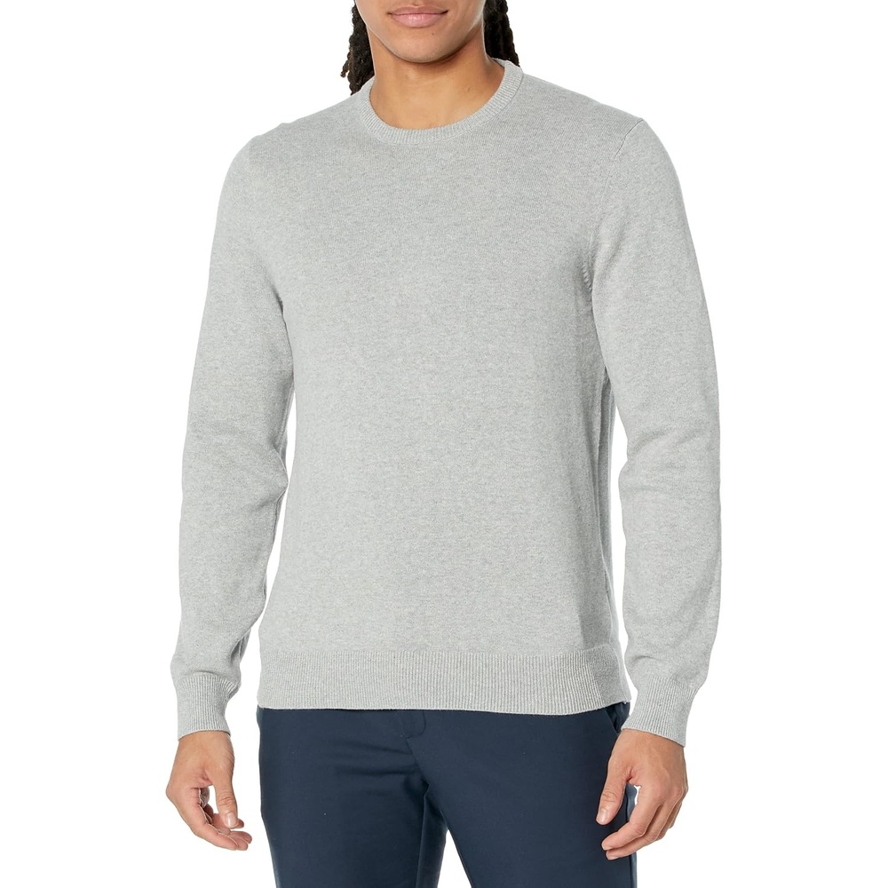 image:imageAmazon Essentials Mens Cable Knit LongSleeve Crewneck Sweater 100 Cotton Big amp Tall Options AvailableLight Grey Heather