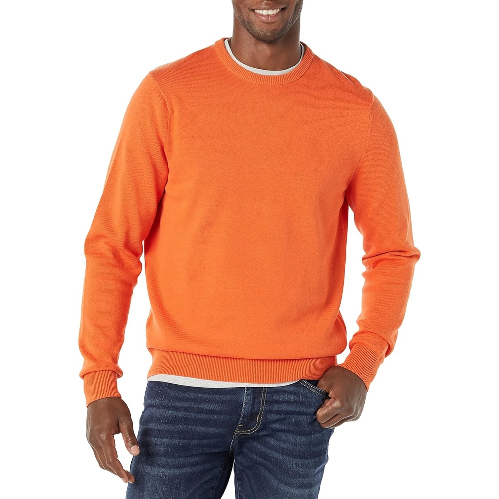 image:imageAmazon Essentials Mens Cable Knit LongSleeve Crewneck Sweater 100 Cotton Big amp Tall Options AvailableOrange