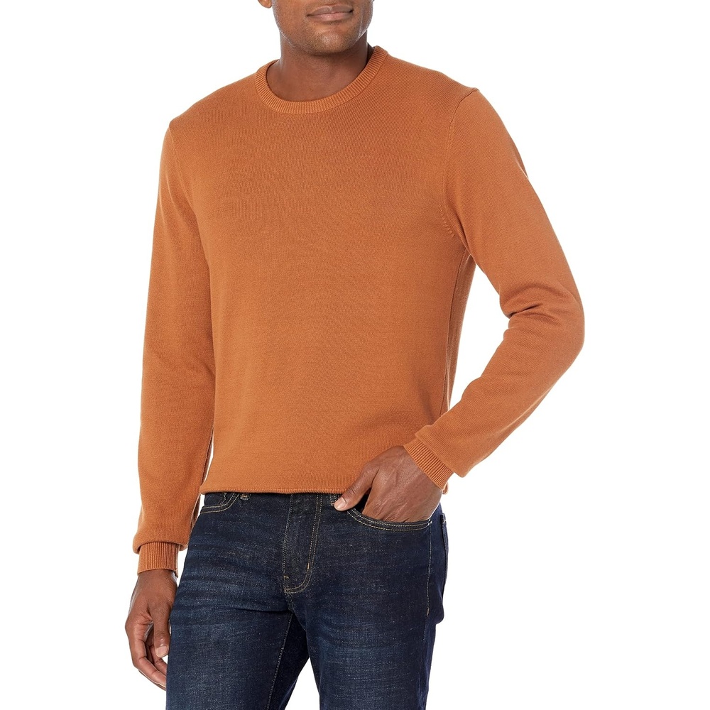 image:imageAmazon Essentials Mens Cable Knit LongSleeve Crewneck Sweater 100 Cotton Big amp Tall Options AvailableRust
