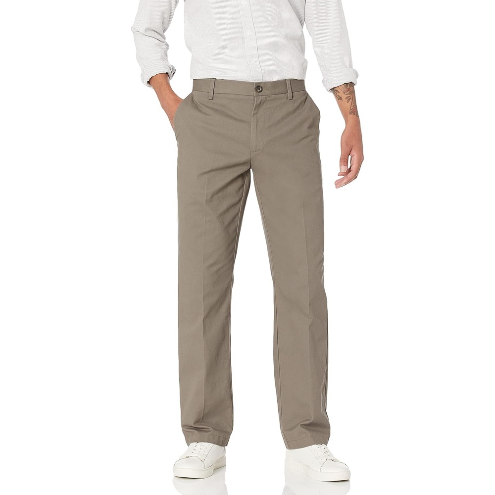 image:imageAmazon Essentials Mens ClassicFit WrinkleResistant FlatFront Stretch Chino PantDark Brown