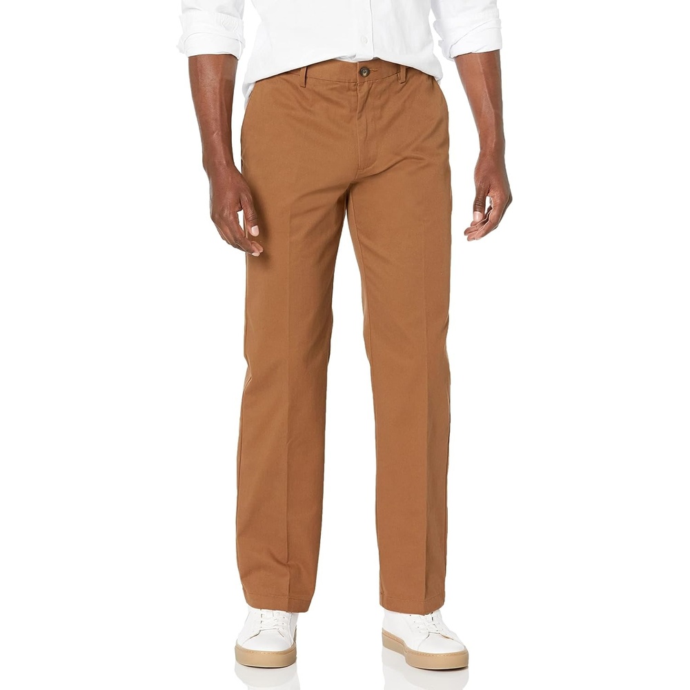 image:imageAmazon Essentials Mens ClassicFit WrinkleResistant FlatFront Stretch Chino PantDark Khaki Brown