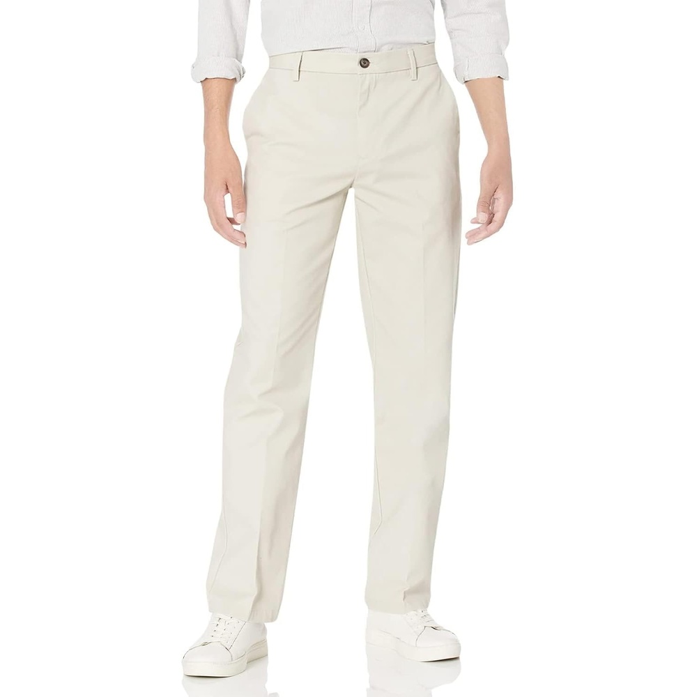 image:imageAmazon Essentials Mens ClassicFit WrinkleResistant FlatFront Stretch Chino PantStone