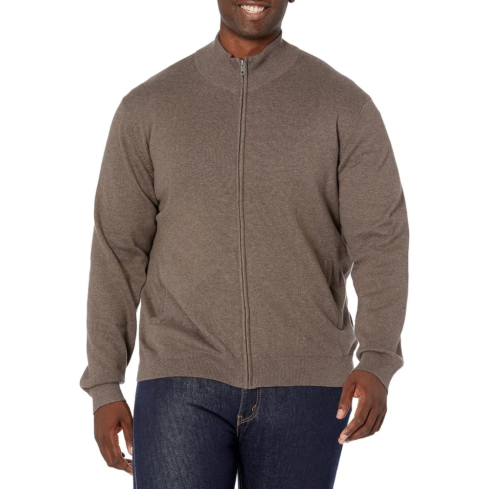 image:imageAmazon Essentials Mens FullZip Cotton SweaterBrown Heather