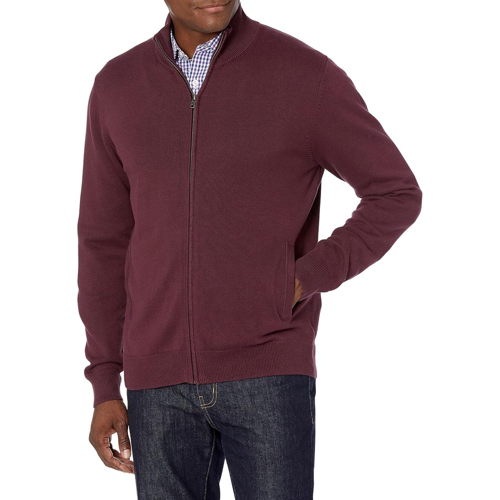 image:imageAmazon Essentials Mens FullZip Cotton SweaterBurgundy