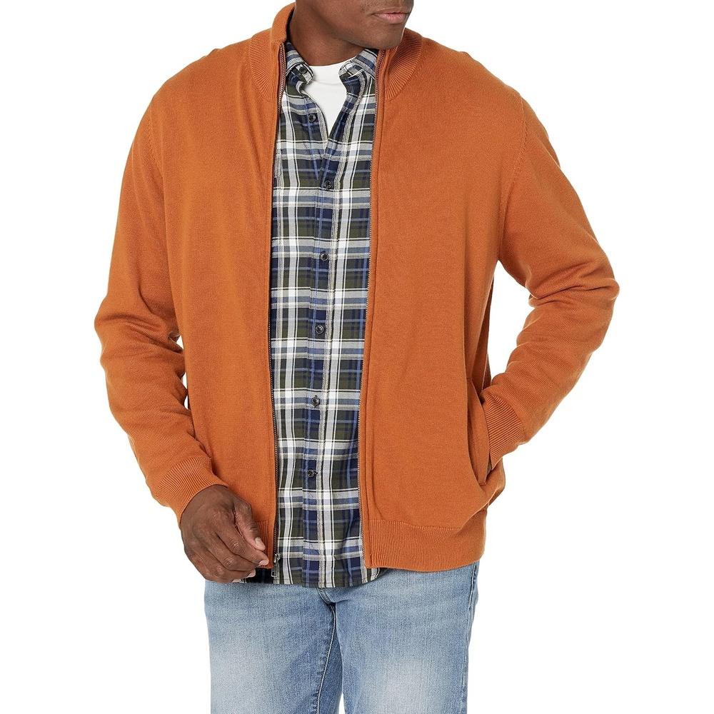 image:imageAmazon Essentials Mens FullZip Cotton SweaterRust