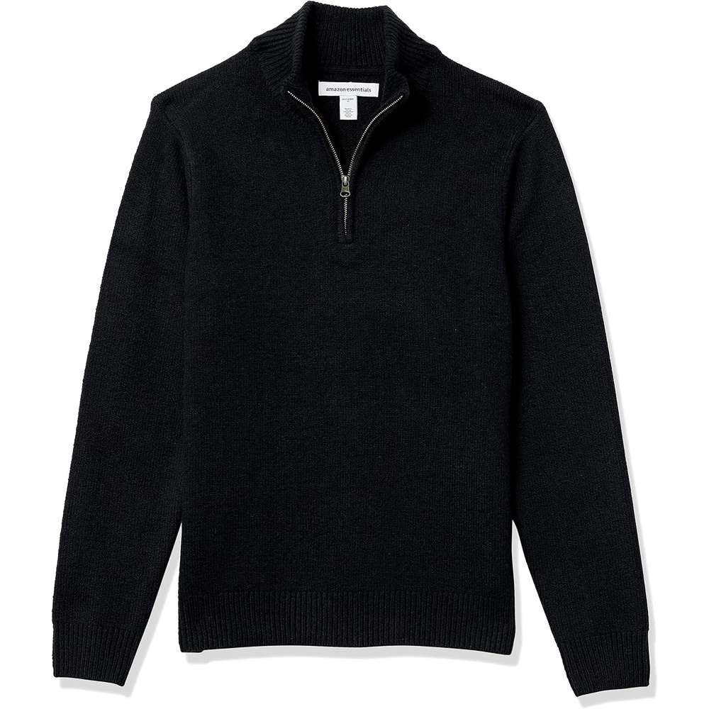 image:imageAmazon Essentials Mens LongSleeve Soft Touch Rib QuarterZip SweaterBlack