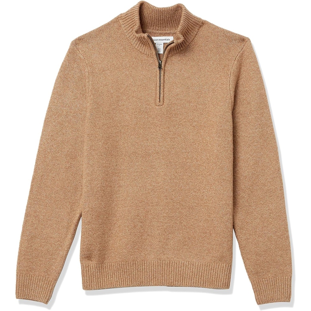 image:imageAmazon Essentials Mens LongSleeve Soft Touch Rib QuarterZip SweaterCamel