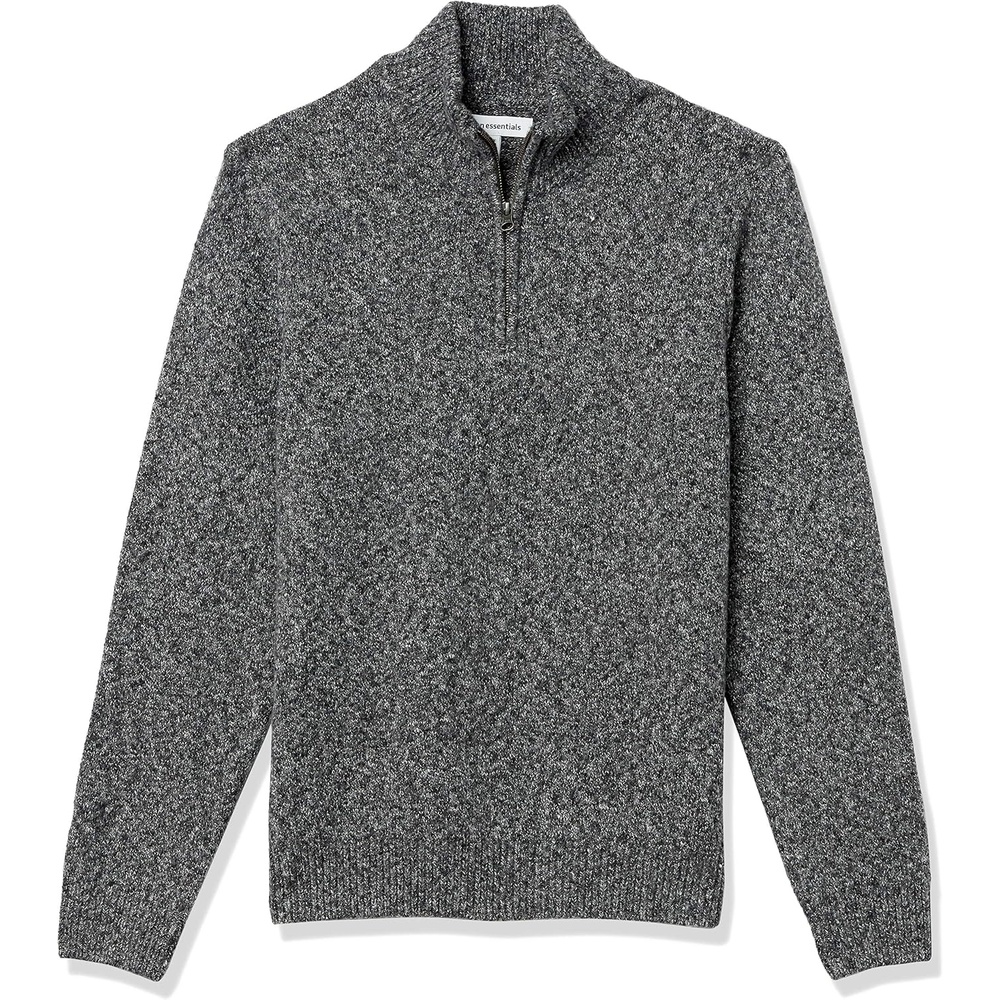 image:imageAmazon Essentials Mens LongSleeve Soft Touch Rib QuarterZip SweaterCharcoal Marl
