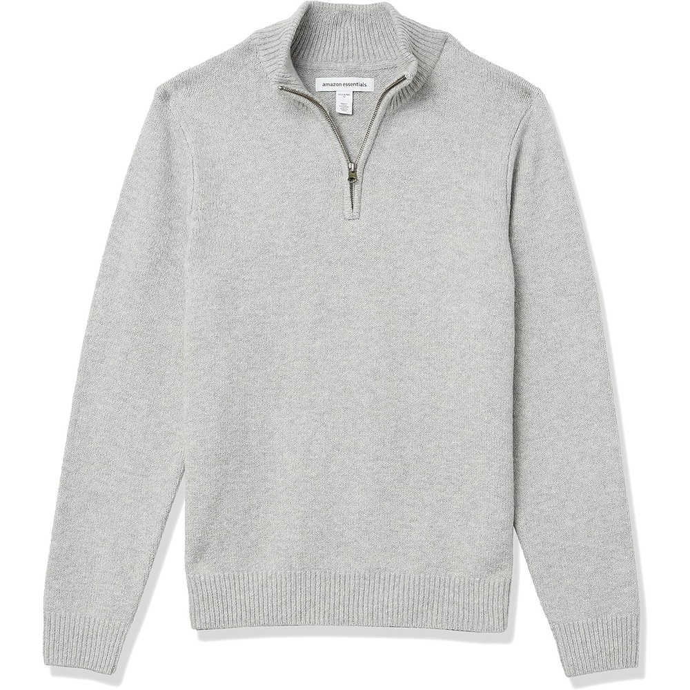 image:imageAmazon Essentials Mens LongSleeve Soft Touch Rib QuarterZip SweaterLight Grey
