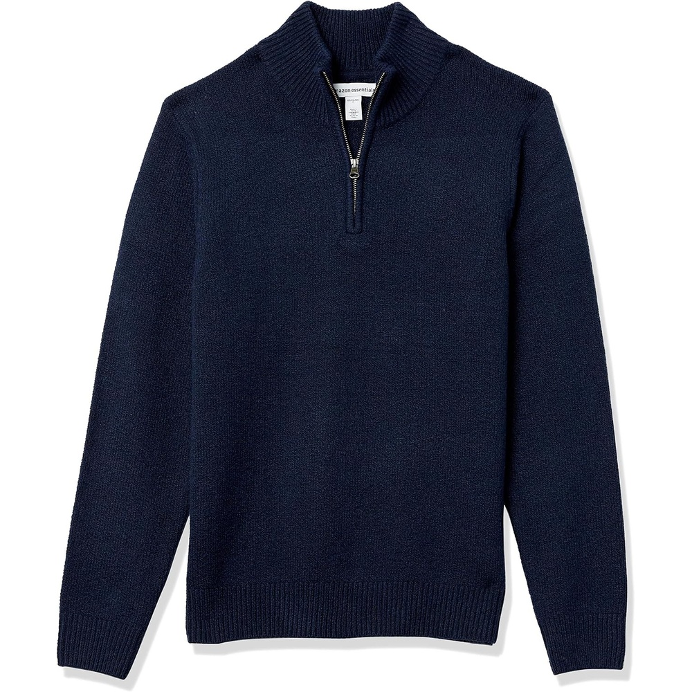 image:imageAmazon Essentials Mens LongSleeve Soft Touch Rib QuarterZip SweaterNavy