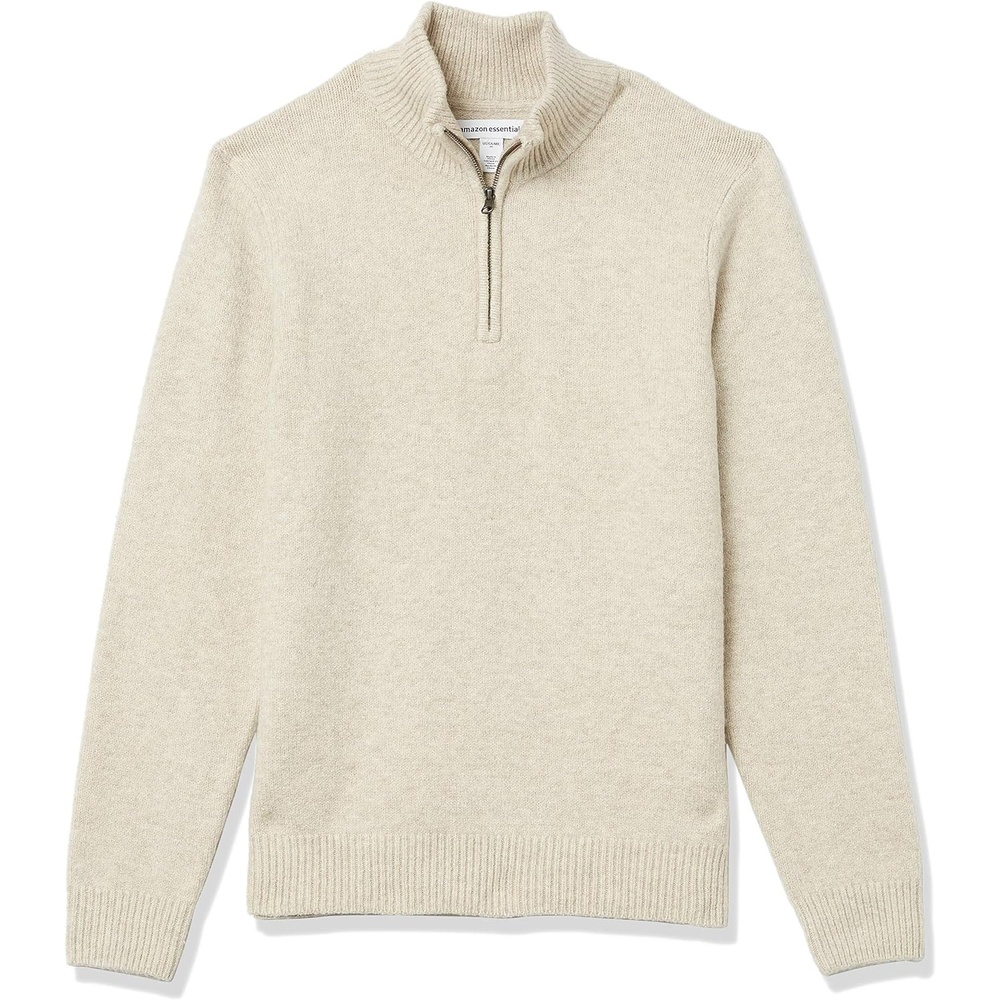 image:imageAmazon Essentials Mens LongSleeve Soft Touch Rib QuarterZip SweaterOffwhite