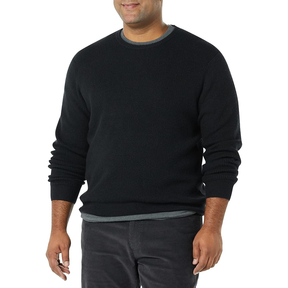 image:imageAmazon Essentials Mens LongSleeve Soft Touch Waffle Stitch Crewneck SweaterBlack