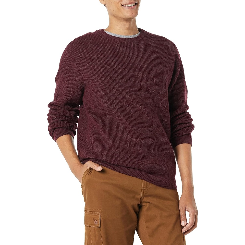 image:imageAmazon Essentials Mens LongSleeve Soft Touch Waffle Stitch Crewneck SweaterBurgundy