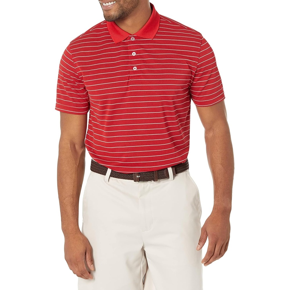 image:imageAmazon Essentials Mens Moisture Wicking Golf Polo Shirt Short Sleeve SlimFit QuickDry Active WearRed Stripe