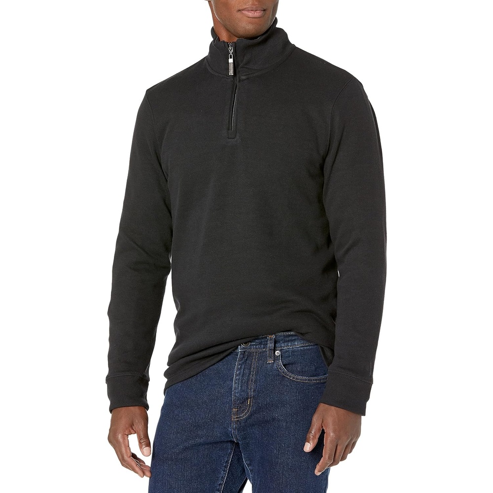 image:imageAmazon Essentials Mens QuarterZip French Rib Mock Neck Sweater Casual WearBlack