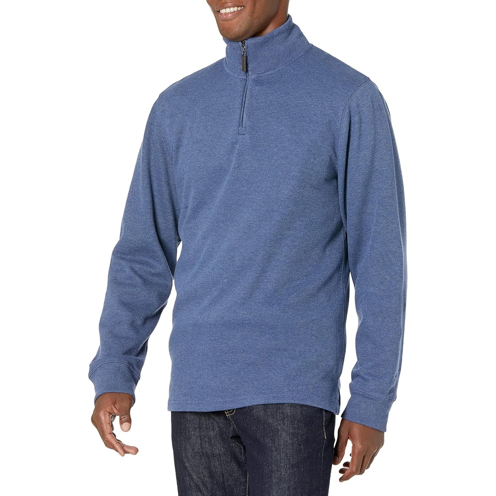 image:imageAmazon Essentials Mens QuarterZip French Rib Mock Neck Sweater Casual WearBlue Heather